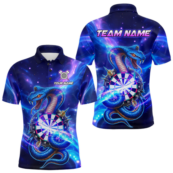 Maxcorners Galaxy Blue Custom Cobra Snake Darts Shirt For Men, Darts League Jersey Team Polo & 1/4 Zip MT1511