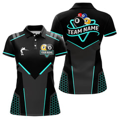 Maxcorners Personalized 8 Ball & 9 Ball Pool Billiard Polo, 1/4 Zip For Men Custom Billiard Jersey|Turquoise