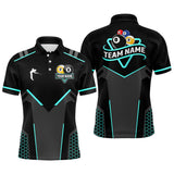 Maxcorners Personalized 8 Ball & 9 Ball Pool Billiard Polo, 1/4 Zip For Men Custom Billiard Jersey|Turquoise