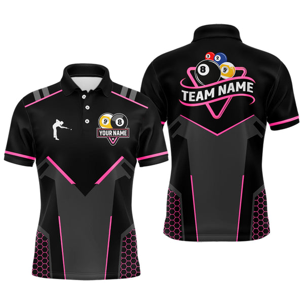 Maxcorners Personalized 8 Ball & 9 Ball Pool Billiard Polo, 1/4 Zip Custom Team Billiard Jersey|Pink