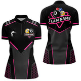 Maxcorners Personalized 8 Ball & 9 Ball Pool Billiard Polo, 1/4 Zip Custom Team Billiard Jersey|Pink
