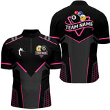 Maxcorners Personalized 8 Ball & 9 Ball Pool Billiard Polo, 1/4 Zip Custom Team Billiard Jersey|Pink