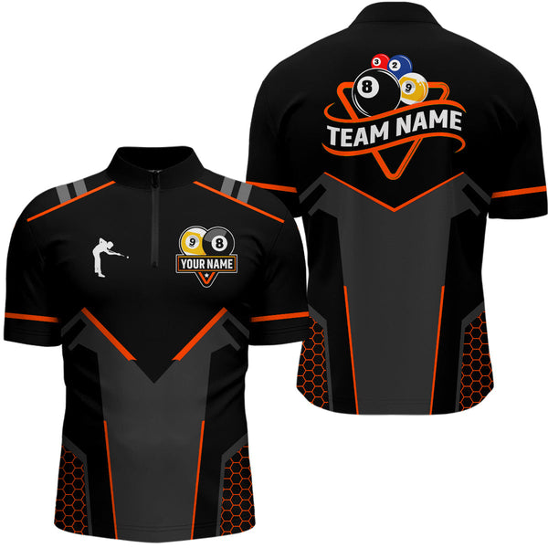 Maxcorners Personalized 8&9 Ball Pool Billiard Polo, 1/4 Zip For Mem&Women Custom Team Billiard Jersey|Orange