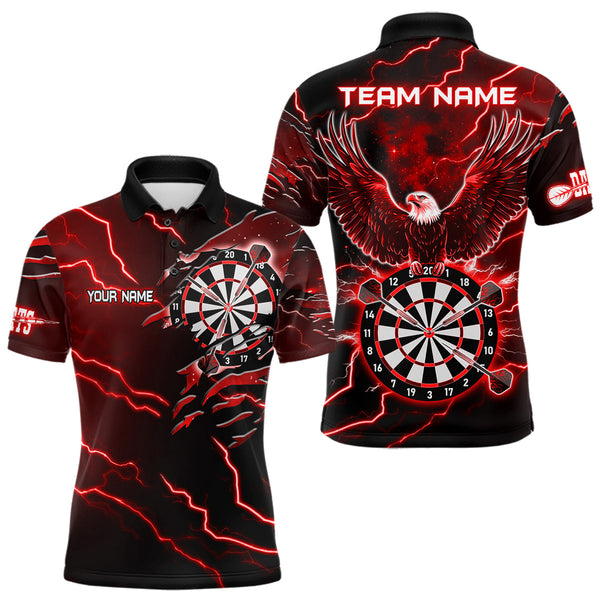 Maxcorners Personalized Thunder Lightning Eagle Red Darts Shirt Polo & Quarter Zip For Men Dart Team Jersey TU1609