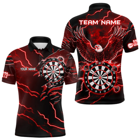 Maxcorners Personalized Thunder Lightning Eagle Red Darts Shirt Polo & Quarter Zip For Men Dart Team Jersey TU1609