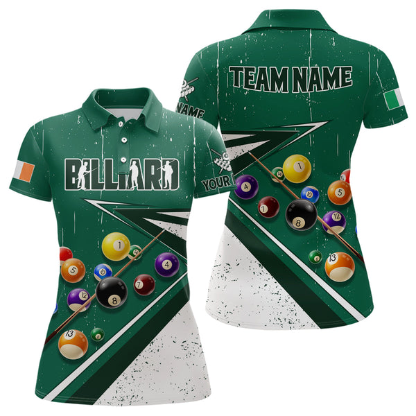 Maxcorners Green White 3D Billiard Balls Luckiest Men Polo Shirts Customized Billiard Jerseys For Patrick Day