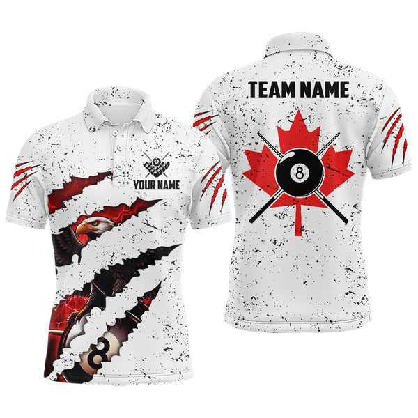 Maxcorners Billiard  Eagle Canada Flag White Grunge Customized Name, Team Name 3D Polo Shirt