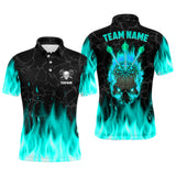 Maxcorners Cyan Fire Flame Skull Darts Jersey Customized Name, Team Name 3D Polo Shirt