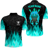 Maxcorners Cyan Fire Flame Skull Darts Jersey Customized Name, Team Name 3D Polo Shirt