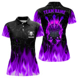 Maxcorners Fire Flame Skull Darts Polo & Quarter Zip Shirt Custom Scary Darts Team Jerseys | Purple