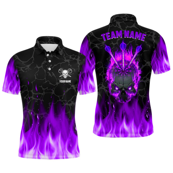 Maxcorners Purple Fire Flame Skull Darts Jersey Customized Name, Team Name 3D Polo Shirt