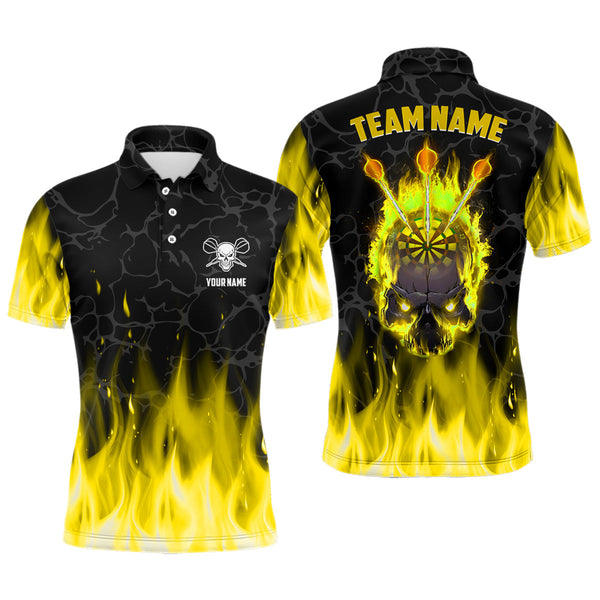 Maxcorners Fire Flame Skull Darts Polo & Quarter Zip Shirt Custom Scary Darts Team Jerseys | Yellow