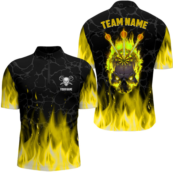 Maxcorners Fire Flame Skull Darts Polo & Quarter Zip Shirt Custom Scary Darts Team Jerseys | Yellow