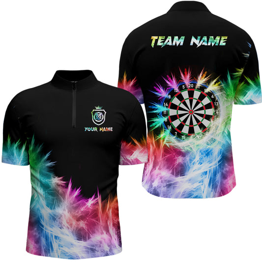 Maxcorners Icy Colorful Light Mens Darts Polo & Quarter Zip Shirts Custom Dart Shirts For Team Darts Jerseys