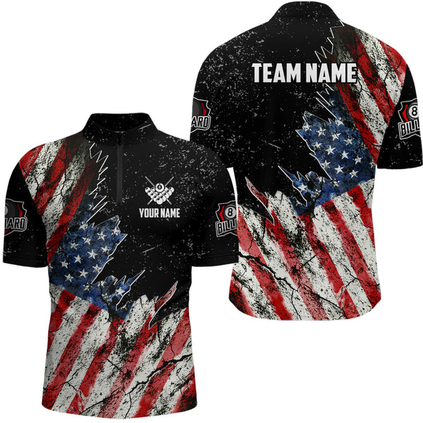 Maxcorners Personalized Grunge Retro American Flag Men Billiard Shirts Custom Patriotic Us Billiard Jerseys