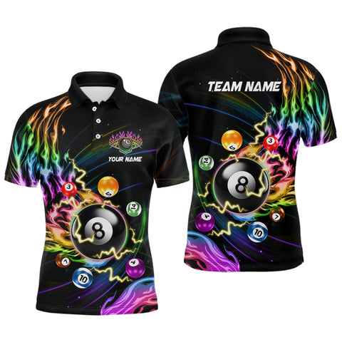 Maxcorners Personalized 3D Billiard Balls Rainbow Fire Pool Shirts For Men Custom Lightning Billiard Jerseys