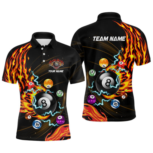Maxcorners Personalized Fire Flame Lightning 8 Ball Pool Billiard Shirts For Men, US Flag 8 Ball Pool Swing Billiard Jerseys LM1307