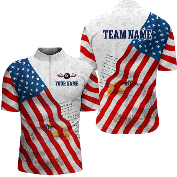 Maxcorners American Flag Eagle 8 Ball Billiard Shirts For Men Custom Pride Patriotic Team Billiard Jerseys