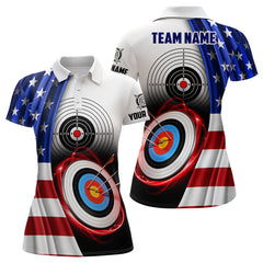 Maxcorners American Flag Archery 3D Target Personalized Men Polo Shirts, Patriotic Us Archery Jerseys For Team