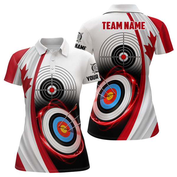 Maxcorners Canadian Flag Archery 3D Target Custom Men Polo Shirts, Patriotic Canada Archery Jerseys For Team