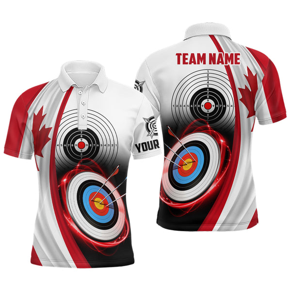 Maxcorners Canadian Flag Archery 3D Target Custom Men Polo Shirts, Patriotic Canada Archery Jerseys For Team