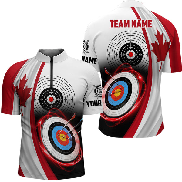 Maxcorners Canadian Flag Archery 3D Target Custom Men Polo Shirts, Patriotic Canada Archery Jerseys For Team