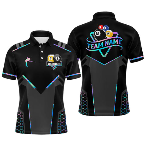 Maxcorners Personalized Holographic Billiard 8 Ball & 9 Ball Pool Polo, 1/4 Zip For Men, Billiard Team Jersey TU2606