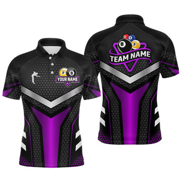 Maxcorners Personalized Billiard 8 Ball & 9 Ball Pool Polo, 1/4 Zip For Men Custom Team Billiard Jersey|Purple