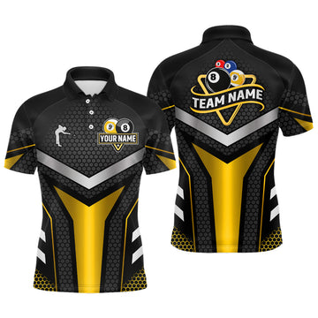 Maxcorners Personalized Billiard 8 Ball & 9 Ball Pool Polo, 1/4 Zip For Men Custom Team Billiard Jersey|Yellow LM3006
