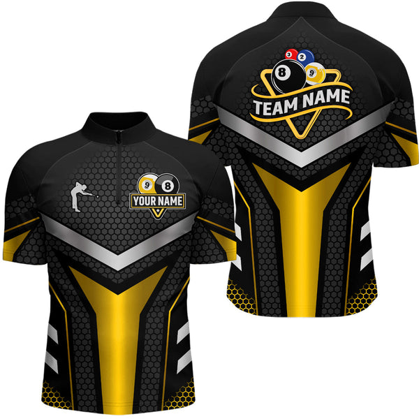 Maxcorners Personalized Billiard 8 Ball & 9 Ball Pool Polo, 1/4 Zip For Men Custom Team Billiard Jersey|Yellow LM3006