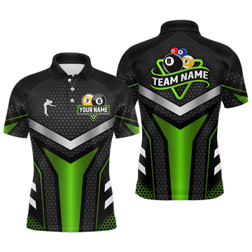 Maxcorners Personalized Billiard 8 Ball & 9 Ball Pool Polo, 1/4 Zip For Men Custom Team Billiard Jersey|Green LM3006