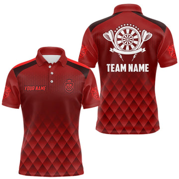 Maxcorners Personalized Red Geometric Darts Shirt For Men Custom Darts Jersey, Darts Tournament Team Shirts LM2709