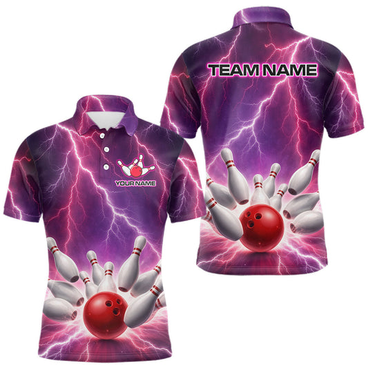 Maxcorners Custom Eagle Thunder Lightning Purple Bowling Shirt For Men, Bowling Team Jersey Polo & 1/4 Zip