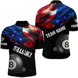 Maxcorners Personalized Glowing American Flag Billiard Shirt For Men Custom Patriotic 8 Ball Pool Team Jersey LM3006
