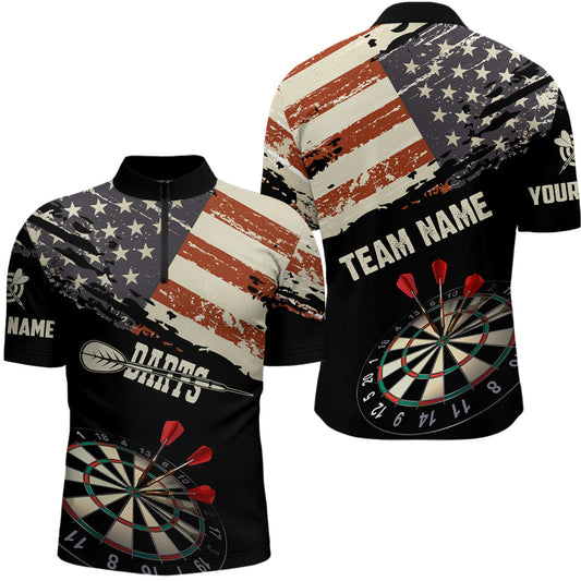 Maxcorners Grunge Vintage American Flag Custom Retro Dart Shirts For Men, Pride Team Patriotic Dart Jerseys LM3006