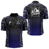 Maxcorners Navy Blue Camo 8 Ball Billiard Shirt For Men Custom Pool Team Shirt, Billiard Jersey Polo & 1/4 Zip LM2512