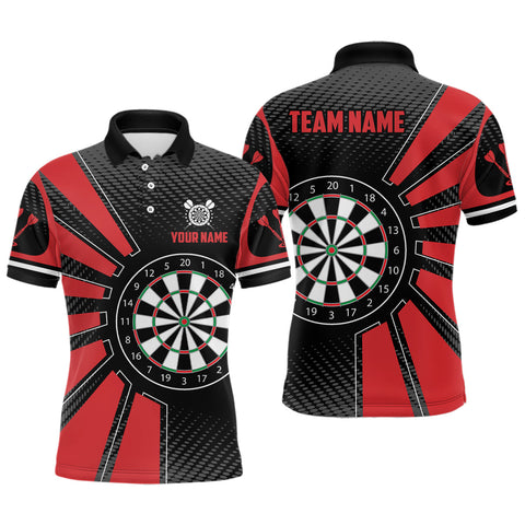 Maxcorners Personalized Black Red Dartboard Men Darts Polo Shirts Custom Name Unique Darts Team Jerseys