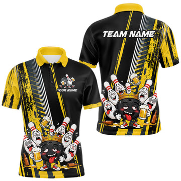 Maxcorners Black And Yellow Funny Beer Drunk Bowling Shirts For Men Custom Bowling League Team Jersey