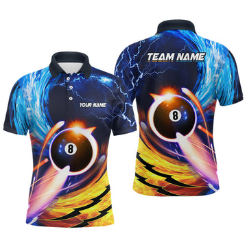 Maxcorners Personalized Blue And Orange Billiard 8 Ball Polo Shirts Custom Billiard Uniform For Team For Men And Women