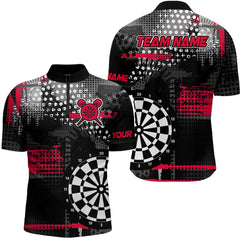 Maxcorners Personalized Grunge Dotted Pattern Dart Polo & Quarter Zip Custom Men Dart Shirt Dart Jersey | Red