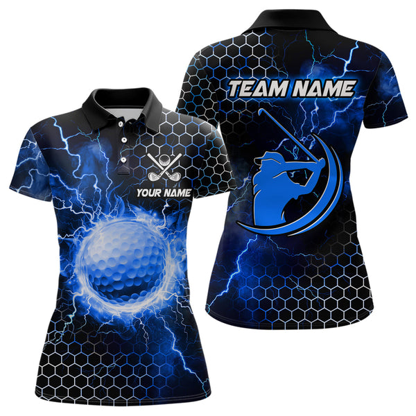 Maxcorners Blue Lightning thunder golf ball Womens golf polos shirts custom cool golf shirt for women