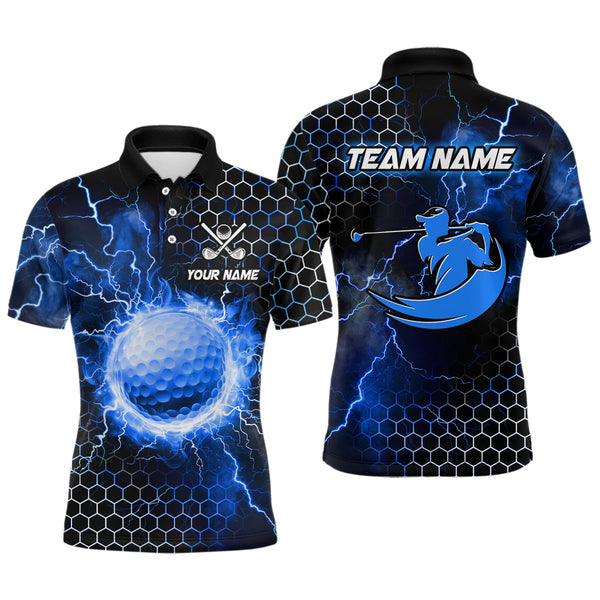 Maxcorners Blue Lightning thunder golf ball Mens golf polos shirts custom cool golf shirt for men