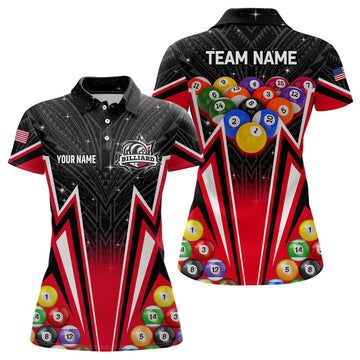 Maxcorners Customized Red 3D 8 Ball Billiard Jerseys Women Polo Shirts
