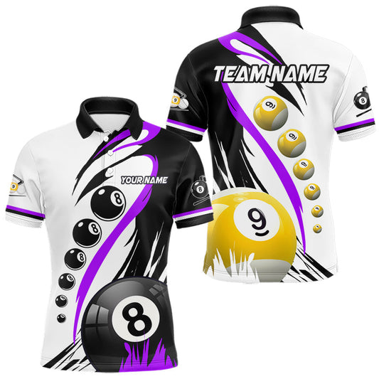 Maxcorners Personalized Billiard 8 Ball & 9 Ball Pool Shirts For Men Custom Billiard Team Jerseys |Purple LM2306