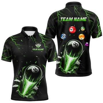 Maxcorners Custom Green Lightning Strike 8 Ball Pool Billiard Shirts For Men, Billiard League Team Jersey LM2607