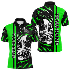 Maxcorners Personalized Green 8 Ball Skull Billiard Shirt For Men Custom Pool Team Jersey, Billiard Outfit MT2407