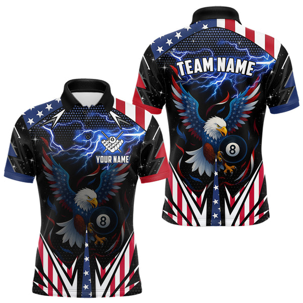 Maxcorners American Flag Eagle 8 Ball Pool Lightning Billiard Shirt For Men Custom Patriotic Billiard Jersey LM2608