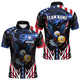 Maxcorners American Flag Eagle 9 Ball Pool Lightning Billiard Shirt For Men Custom Patriotic Billiard Jersey LM2608