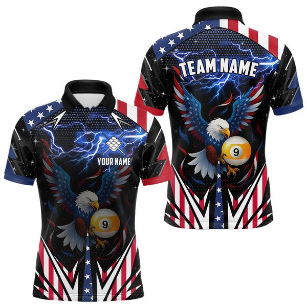 Maxcorners American Flag Eagle 9 Ball Pool Lightning Billiard Shirt For Men Custom Patriotic Billiard Jersey LM2608