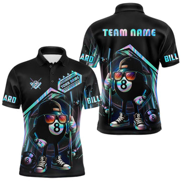 Maxcorners Holographic Funny 8 Ball Billiard Shirt For Men Custom Pool Team Shirt, Billiard Jersey LM2709